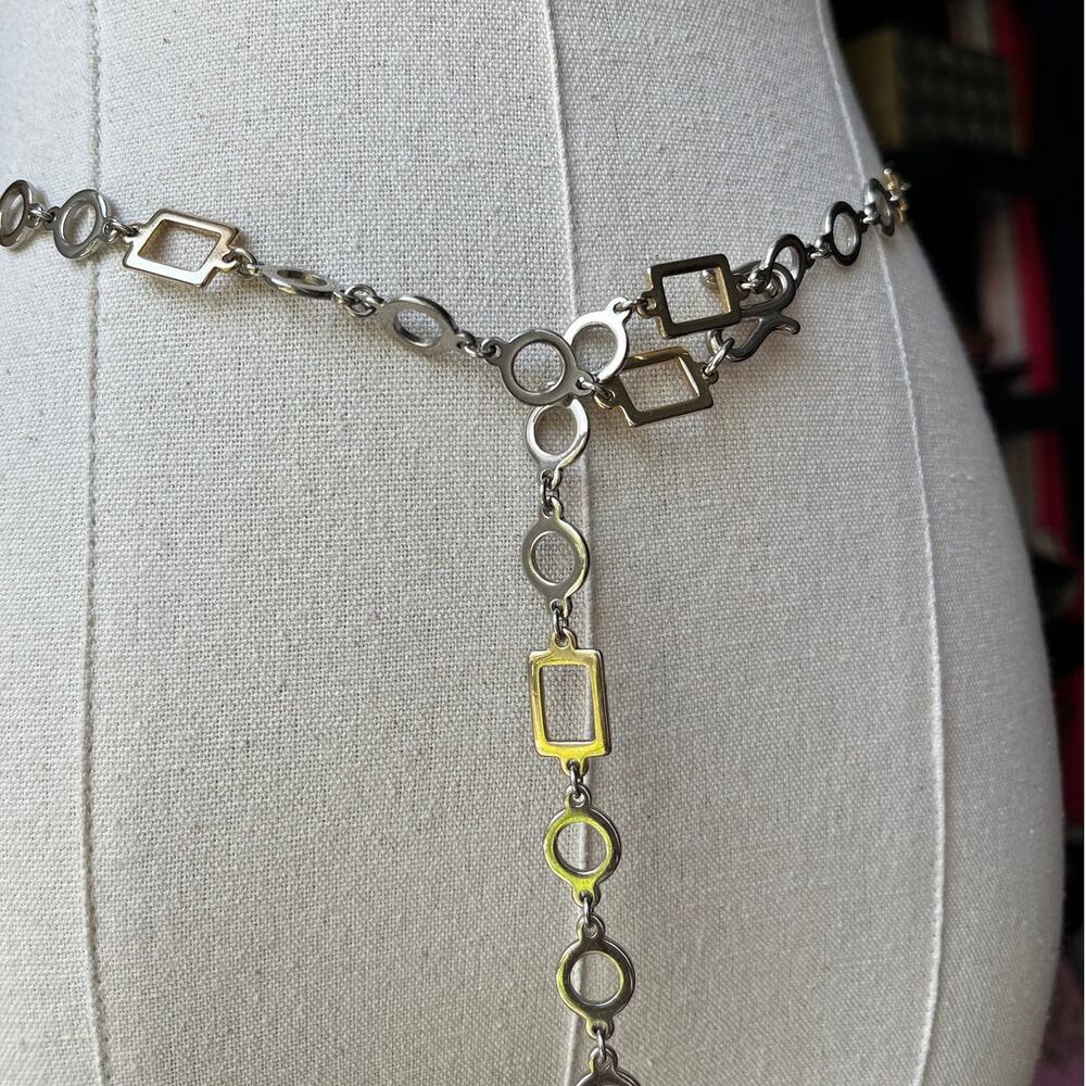Vintage 80s Chain Belt | Mixed Metal Geometric Waist Belt | Gold Silver Chain